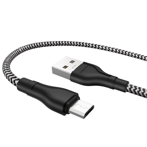Borofone BX39 microUSB kabel, látka, 3A, 1m, černá/ bílá
