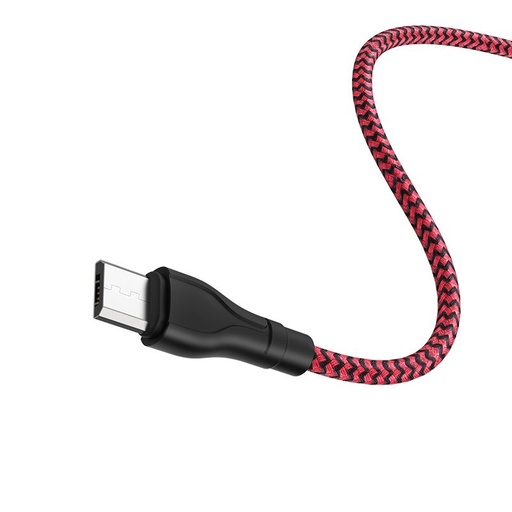 Borofone BX39 microUSB kabel, látka, 3A, 1m, černá/ červená