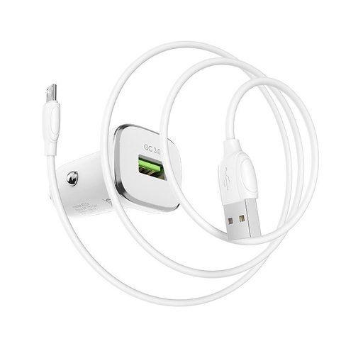 Borofone BZ12A autní rychlonabíječka (microUSB kabel), QC 3.0,18W, bílá