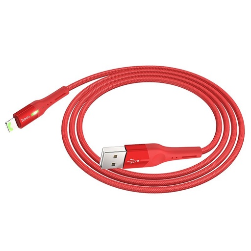 Hoco S24 lightning kabel, 2.4A, LED indikátor stavu, látka, hliník konektor, červená