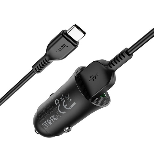Hoco Z39 autní rychlonabíječka (2 USB port, type-C kabel), QC 3.0, 18W, černá