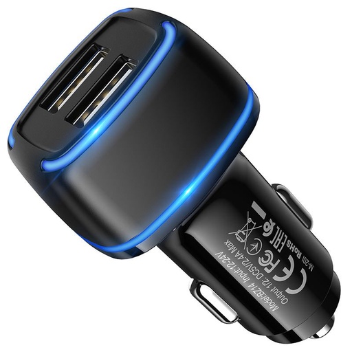 Borofone BZ14 autní nabíječka (2xUSB port), 5V 2.4A, černá