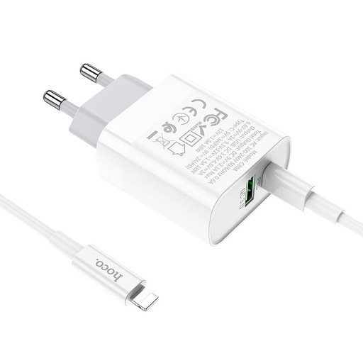 Hoco C80A síťový rychlonabíječka (QC + PD konektor), PD lightning kabel, QC 3.0, 18W, bílá