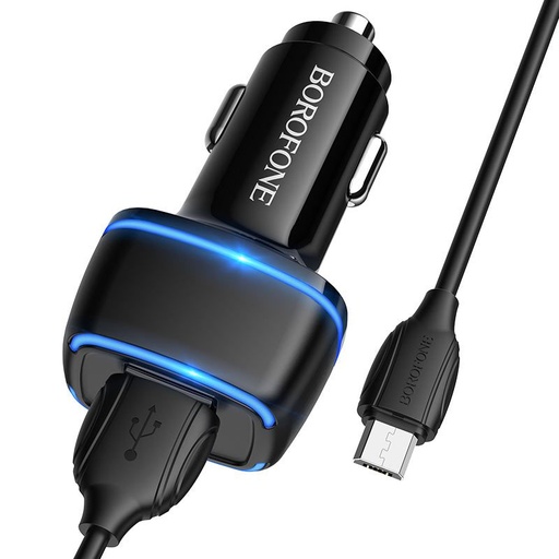 Borofone BZ14 autní nabíječka (2 USB port, microUSB kabel), 5V 2.4A, černá