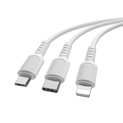 Borofone BX16 3in1 kabel (microUSB + type-C + lightning), 1M, bílá