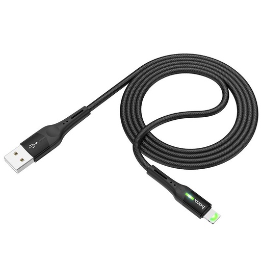 Hoco S24 lightning kabel, 2.4A, LED indikátor stavu, látka, hliník konektor, černá