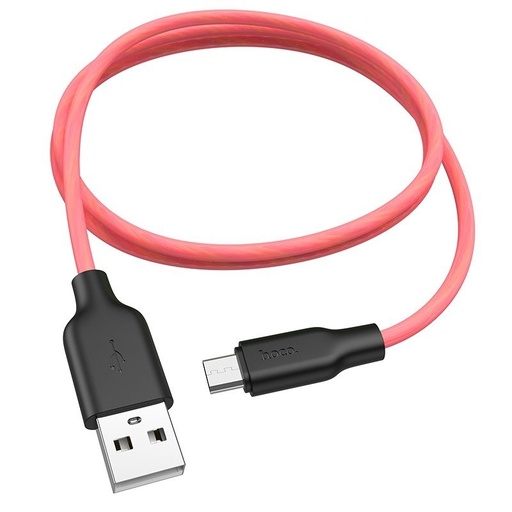 Hoco X21 Plus microUSB kabel, fluorescenční, 1M, 2.4A, silikonový, červená
