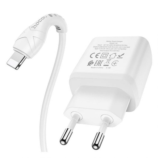 Hoco N5 síťový rychlonabíječka (QC + PD konektor) PD lightning kabel, PD20W + QC3.0, bílá