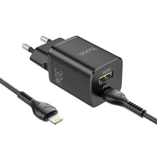 Hoco N13 síťový rychlonabíječka (QC + PD konektor) PD lightning kabel, PD 30W + QC 3.0, bílá