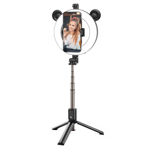 Borofone BY6 bezdrátový tripod selife tyč, 4.7"-6.5", LED kruhové světlo, černá