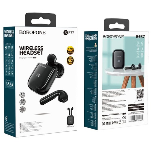 Borofone BE37 bezdrátový headset, BT V5.0, LED indikátor stavu, černá