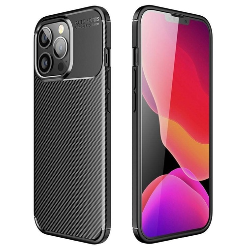Apple iPhone 13 Pro carbon fiber silikonový zadní kryt (Černá)
