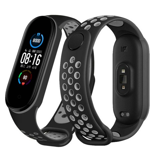 Xiaomi Mi Band 3/4/5/6 silikonový řemínek, černá/šedá