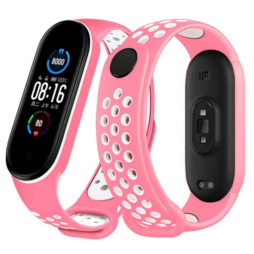Xiaomi Mi Band 3/4/5/6 silikonový řemínek, růžová/bílá