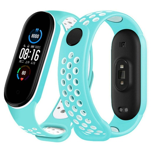 Xiaomi Mi Band 3/4/5/6 silikonový řemínek, mátová/bílá