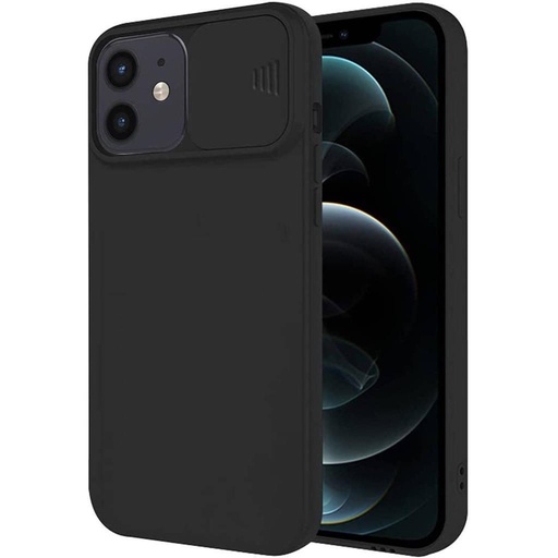Apple iPhone 12/12 Pro kamera s ochranou silikonový zadní kryt (Černá)