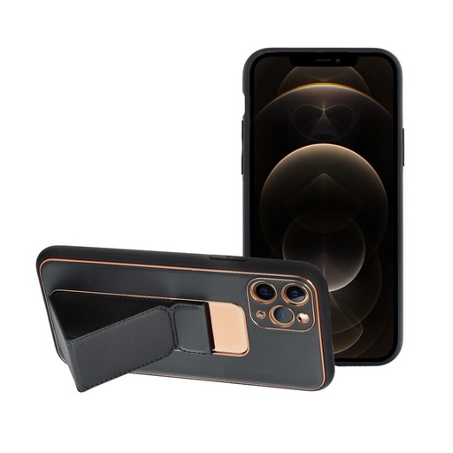Apple iPhone 12/12 Pro kůže ochranné pouzdro výsuvný se stojanem, magnetický držák do auta kompatibilní (Černá)