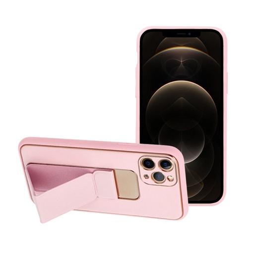 Apple iPhone 12/12 Pro kůže ochranné pouzdro výsuvný se stojanem, magnetický držák do auta kompatibilní (Růžová)