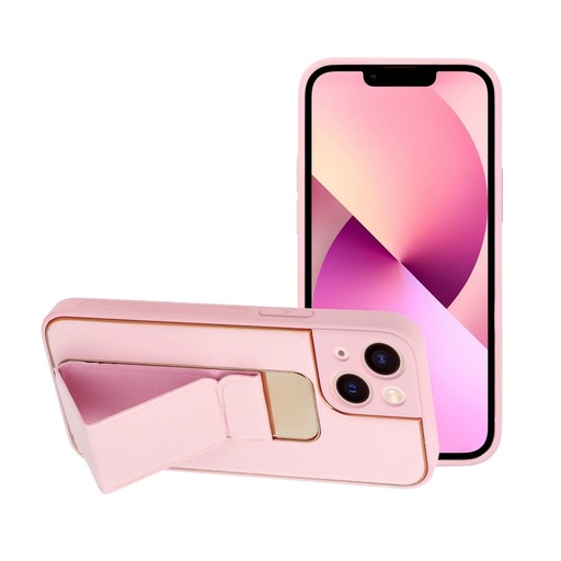 Apple iPhone 13 Mini kůže ochranné pouzdro výsuvný se stojanem, magnetický držák do auta kompatibilní (Růžová)
