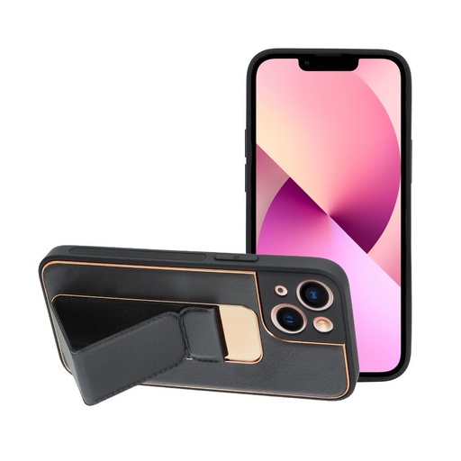 Apple iPhone 13 Mini kůže ochranné pouzdro výsuvný se stojanem, magnetický držák do auta kompatibilní (Černá)