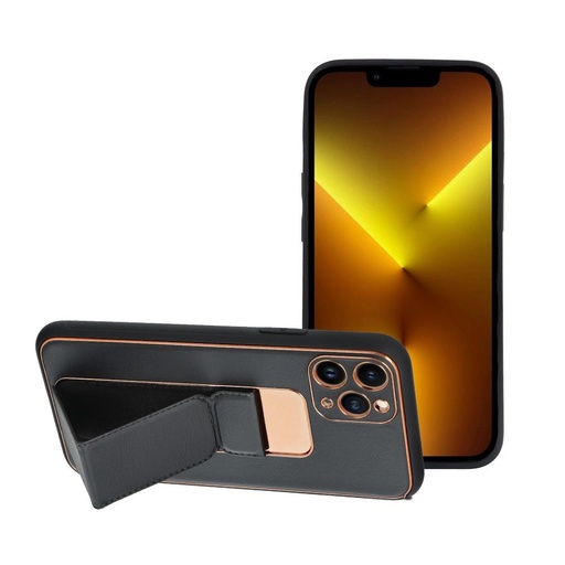 Apple iPhone 13 Pro Max kůže ochranné pouzdro výsuvný se stojanem, magnetický držák do auta kompatibilní (Černá)