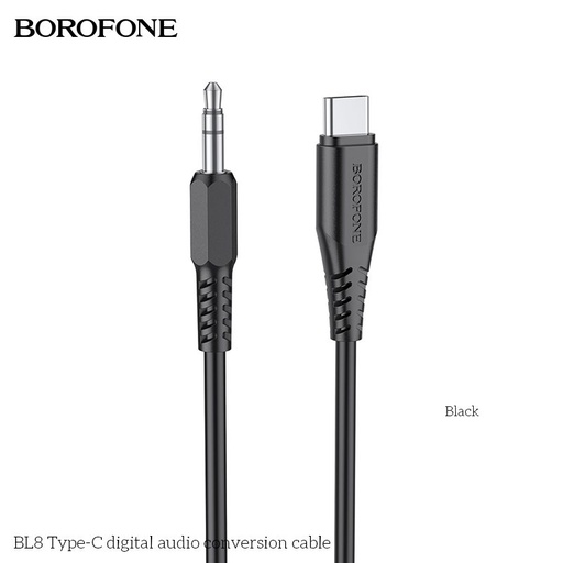Borofone BL8 type-c rozbočovač (type-c nabíječka port+3,5mm jack aljzat), 1m, Type-C-3,5 konektor adaptér, černá