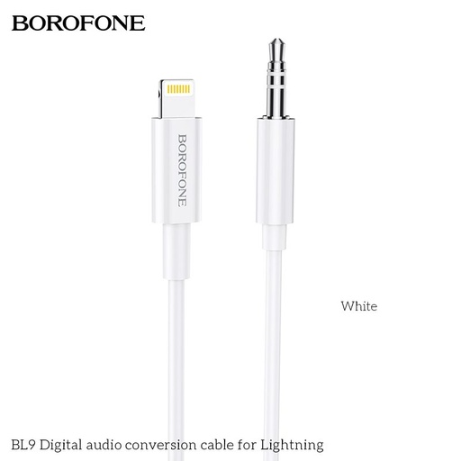 Borofone BL9 lightning rozbočovač (lightning nabíječka port+3,5mm jack aljzat), 1m, Lightning-3,5Jack adaptér, bílá