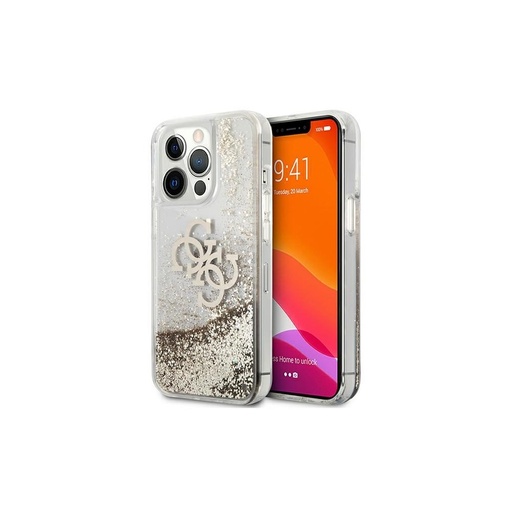 Apple iPhone 13 Guess TPU Big 4G Liquid Glitter pouzdro (Zlatá - Průhledný) – GUHCP13MLG4GGO