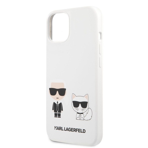 Apple iPhone 13 Pro Karl Lagerfeld & Choupette tekutý silikonové pouzdro (Bílá) – KLHCP13LSSKCW