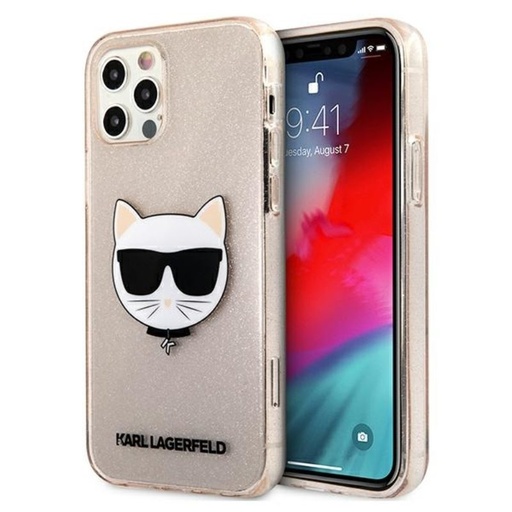 Apple iPhone 12 Pro Max Karl Lagerfeld Choupette Head Glitter pouzdro (Zlatá - KLHCP12LCHTUGLGO)