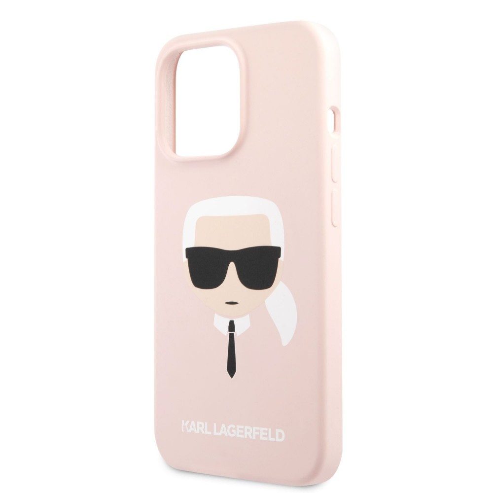 Apple iPhone 13 Karl Lagerfeld Liquid Silicone Karl Head tok (Világos rózsaszín) – KLHCP13MSLKHLP