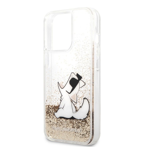 Apple iPhone 13 Pro Max Karl Lagerfeld Liquid Glitter Choupette Eats pouzdro (Zlatá - KLHCP13XGCFD)