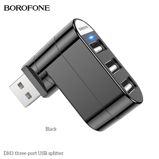 Borofone DH3 USB rozbočovač HUB adapter, USB konektor a 3x USB aljzat, černá
