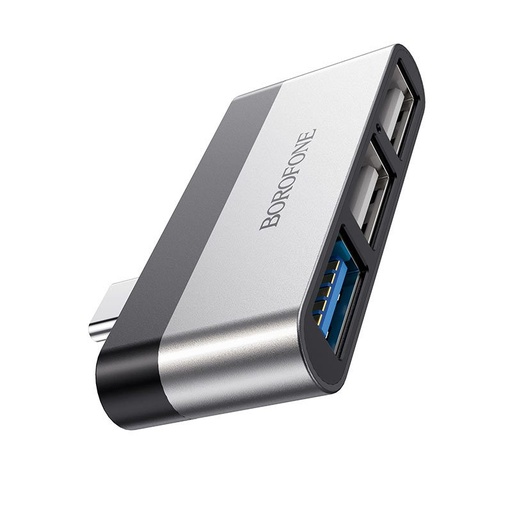 Borofone DH1 adaptér adapter, type-C - USB3.0 + USB2.0*2, stříbrná - černá