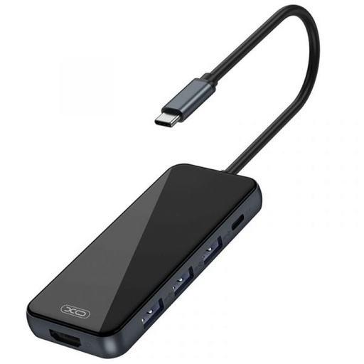 XO HUB002 5 az 1-ben USB-C adapter (Šedá) – HDMI, 3×USB, PD rychlé nabíjení
