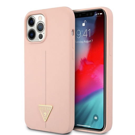 Apple iPhone 12/12 Pro Guess Silicone Line Triangle pouzdro (Růžová) - GUHCP12MSLTGP