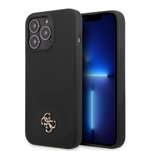 Apple iPhone 13 Pro Guess 4G Silicone Metal Logo pouzdro (Černá) - GUHCP13LS4LK