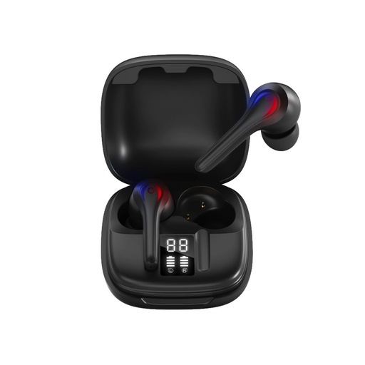 XO X8 bezdrátový headset, BT v5.0, nabíjecí pouzdro 300mAh, sluchátka 25mAh, až 3 hodinový hovor/hudba , černá