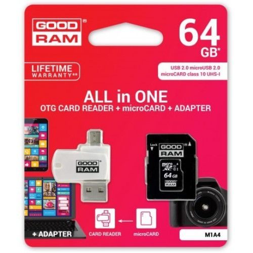 Goodram microSDHC + adapter + OTG čtečka 64GB class10 paměťová karta