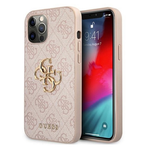 Apple iPhone 12 / iPhone 12 Pro GUESS PU 4G Metal Logo zadní kryt (Růžová - GUHCP12M4GMGPI)