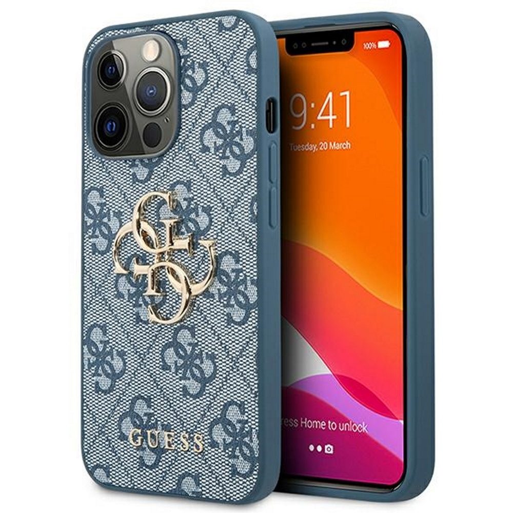Apple iPhone 13 Pro Guess PU 4G Metal Logo tok (Kék) - GUHCP13L4GMGBL