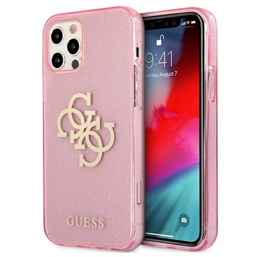 Apple iPhone 12 / iPhone 12 Pro GUESS TPU Big 4G Full Glitter iPhone zadní kryt (Růžová - GUHCP12MPCUGL4GPI)