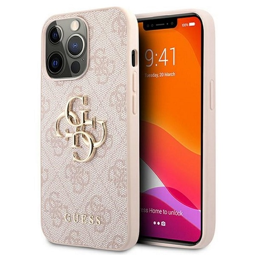 Apple iPhone 13 Pro Guess PU 4G Metal Logo pouzdro (Růžová) - GUHCP13L4GMGPI