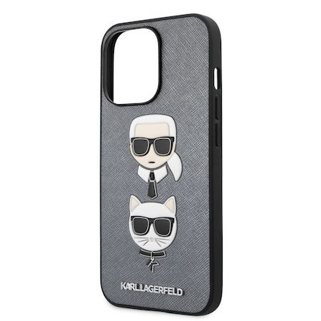 Apple iPhone 13 mini Karl Lagerfeld PU Saffiano Karl and Choupette Heads pouzdro (Stříbrná) – KLHCP13SSAKICKCSL