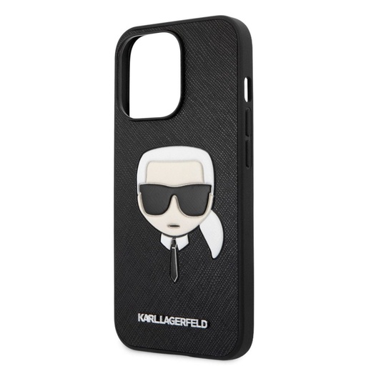 Apple iPhone 13 Pro Karl Lagerfeld PU Saffiano Karl Head pouzdro (Černá) – KLHCP13LSAKHBK