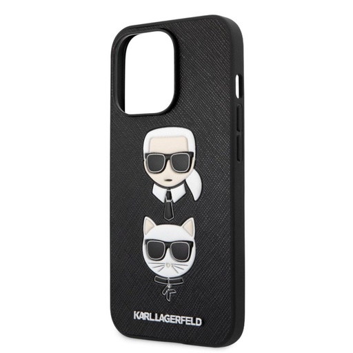 Apple iPhone 13 Pro Karl Lagerfeld PU Saffiano Karl and Choupette Heads pouzdro (Černá) – KLHCP13LSAKICKCBK