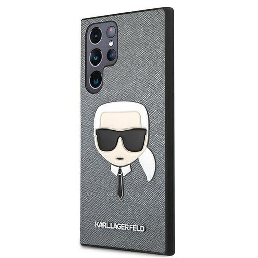 Samsung Galaxy S22 Ultra Karl Lagerfeld PU Saffiano Karl Head pouzdro (Stříbrná) – KLHCS22LSAKHSL