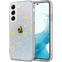Samsung Galaxy S22 fénylő szív mintás szilikon hátlap tok (Átlátszó-Multicolor)