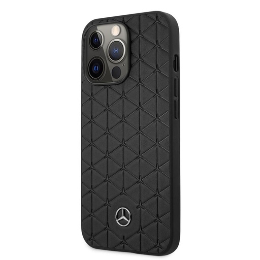 Apple iPhone 13 Pro Mercedes prošívaný kůže zadní kryt (Černá) - MEHCP13LSPSBK