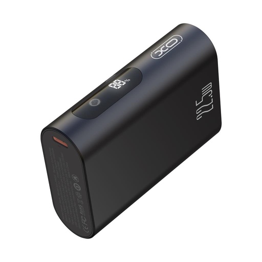 XO PR155 power bank 10000 mAh (Černá) – s kovovým pouzdrem, digitální displej, PD 20W + QC 22.5W, citlivý na dotek, mini provedení
